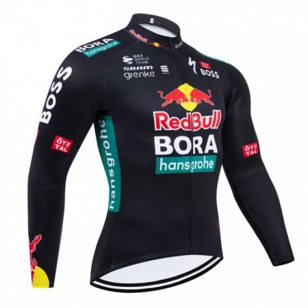 Wielershirt 2024 BORA-Hansgrohe Bull Lange Mouw Zwart Rood